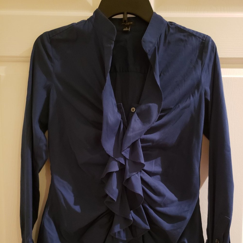 Ann Taylor blue ruffle button down